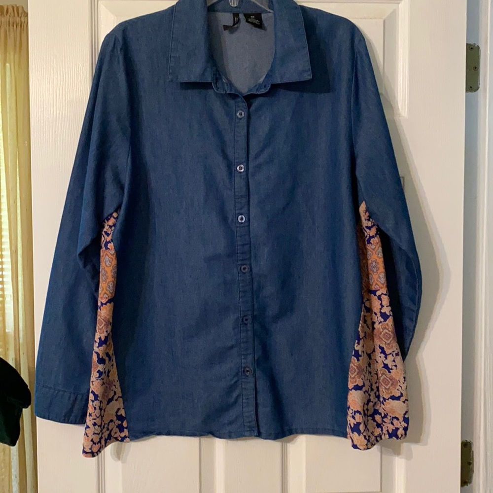 Denim Blue w/Print Accent Long Sleeve OX Shirt
